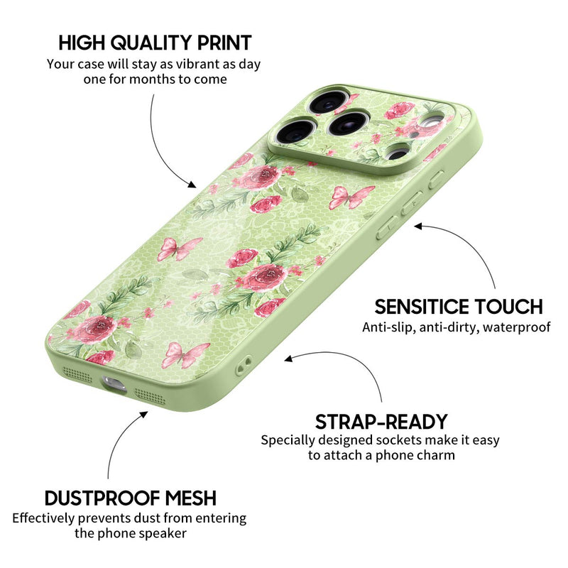 Butterfly Among Flowers - iPhone Glass Case